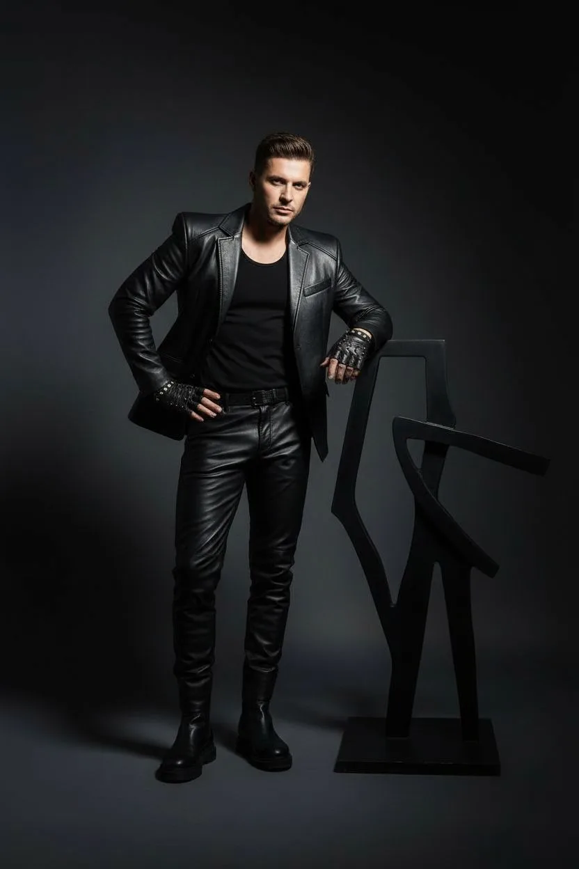 Example of the All-Black Leather AI photoshoot pack